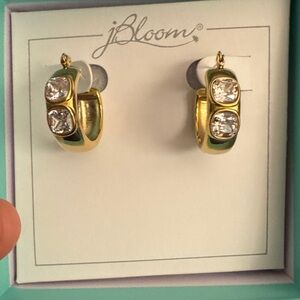 JBloom Design Fashion trendy Jewelry Gold Crystal Hoop drop dangle earrings